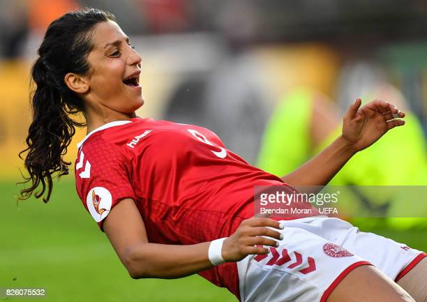 BREDA, NETHERLANDS - AUGUST 03: Nadia Nadim of Denmark celebrates after UEFA Women's EURO 2017 Semi-final match between Austria and Denmark at Rat Verlegh Stadion on August 3, 2017 in Breda, Netherlands. (Photo by Brendan Moran - UEFA/UEFA via Getty Images)