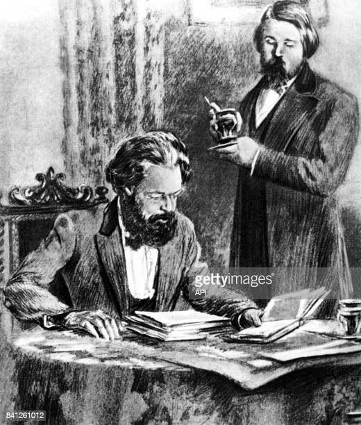 Karl Marx et Friedrich Engels travaillant ensemble. (Photo by API/Gamma-Rapho via Getty Images)